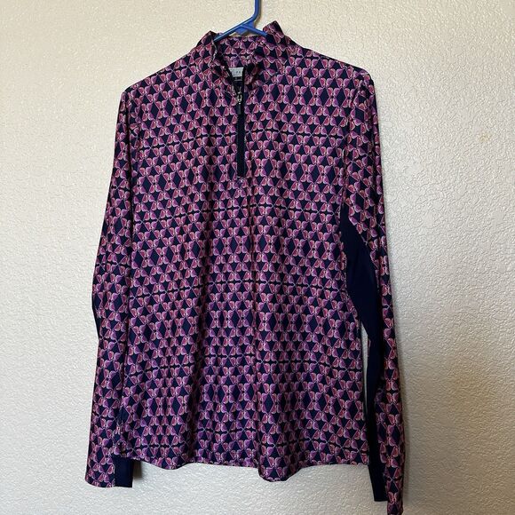 PGA Tour Longsleeve Quarter Zip Women’s Short Large Bird Print Graphic Purple - Picture 1 of 5